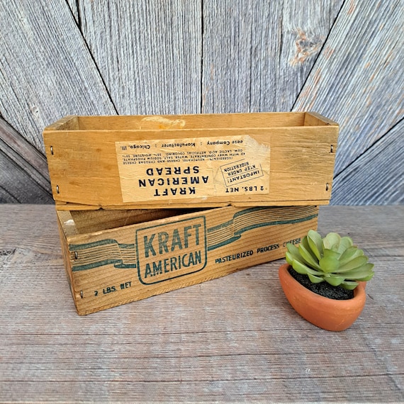 Vintage Wood Cheese Box Kraft American Cheese 2 Lb Box Set of 2 in