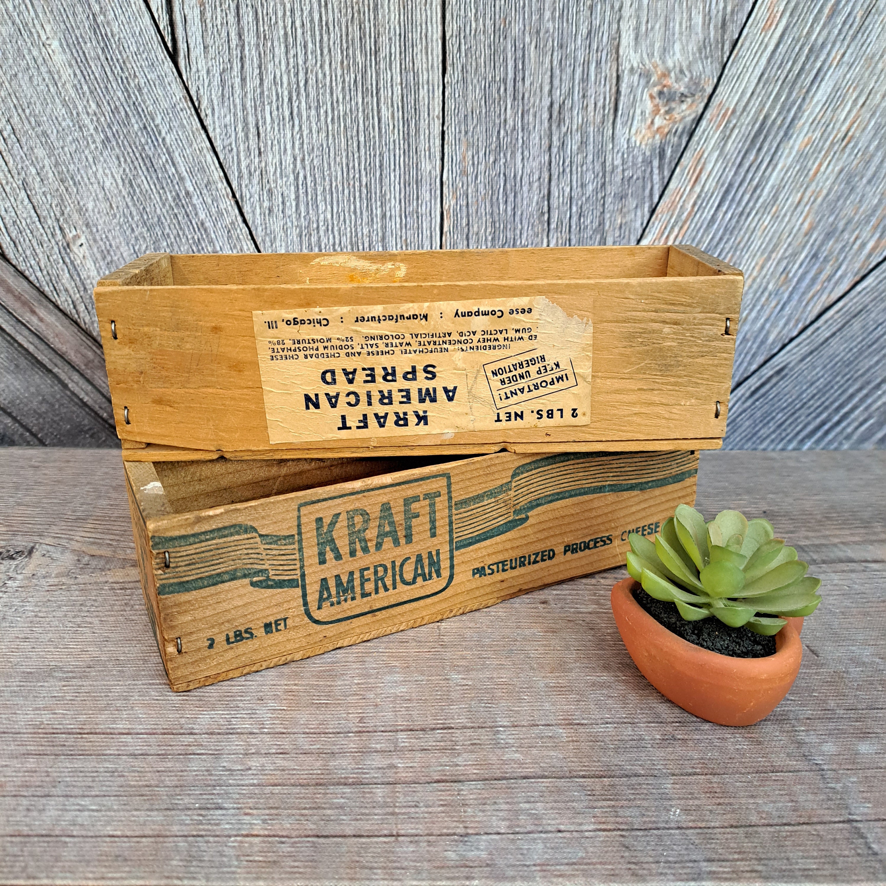 Vintage Wood Cheese Box Kraft American Cheese 2 Lb Box Set of 2 in