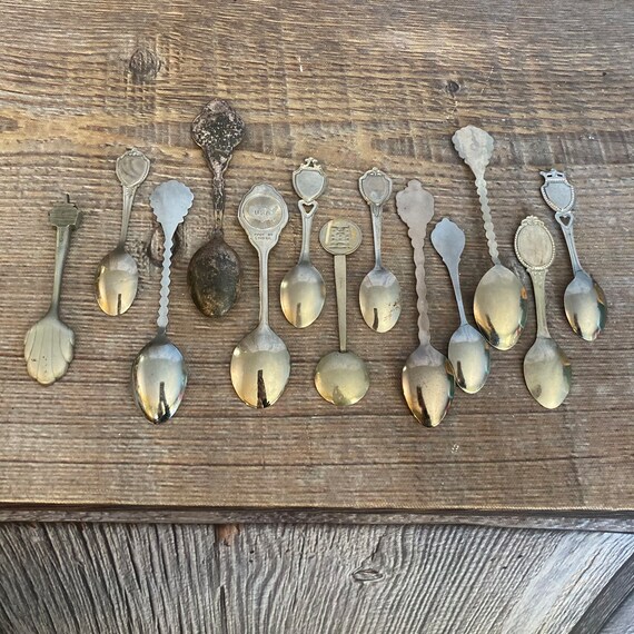 13 Vintage Souvenir Spoons, Travel Spoons Walt Disney Spoon