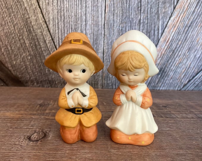 Vintage Ceramic Thanksgiving Figurines Ceramic Pilgrim Couple Etsy