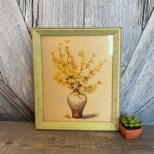 Vintage Floral Picture {Watercolor Yellow Flowers Vintage Framed Print Vintage Nursery Decor Baby Shower Gift Victorian Farmhouse Style