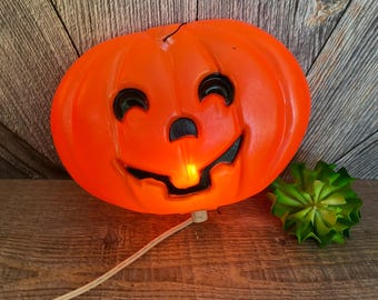 Vintage Halloween Blinky Glow Lite Giant Pumpkin Window Blow Mold
