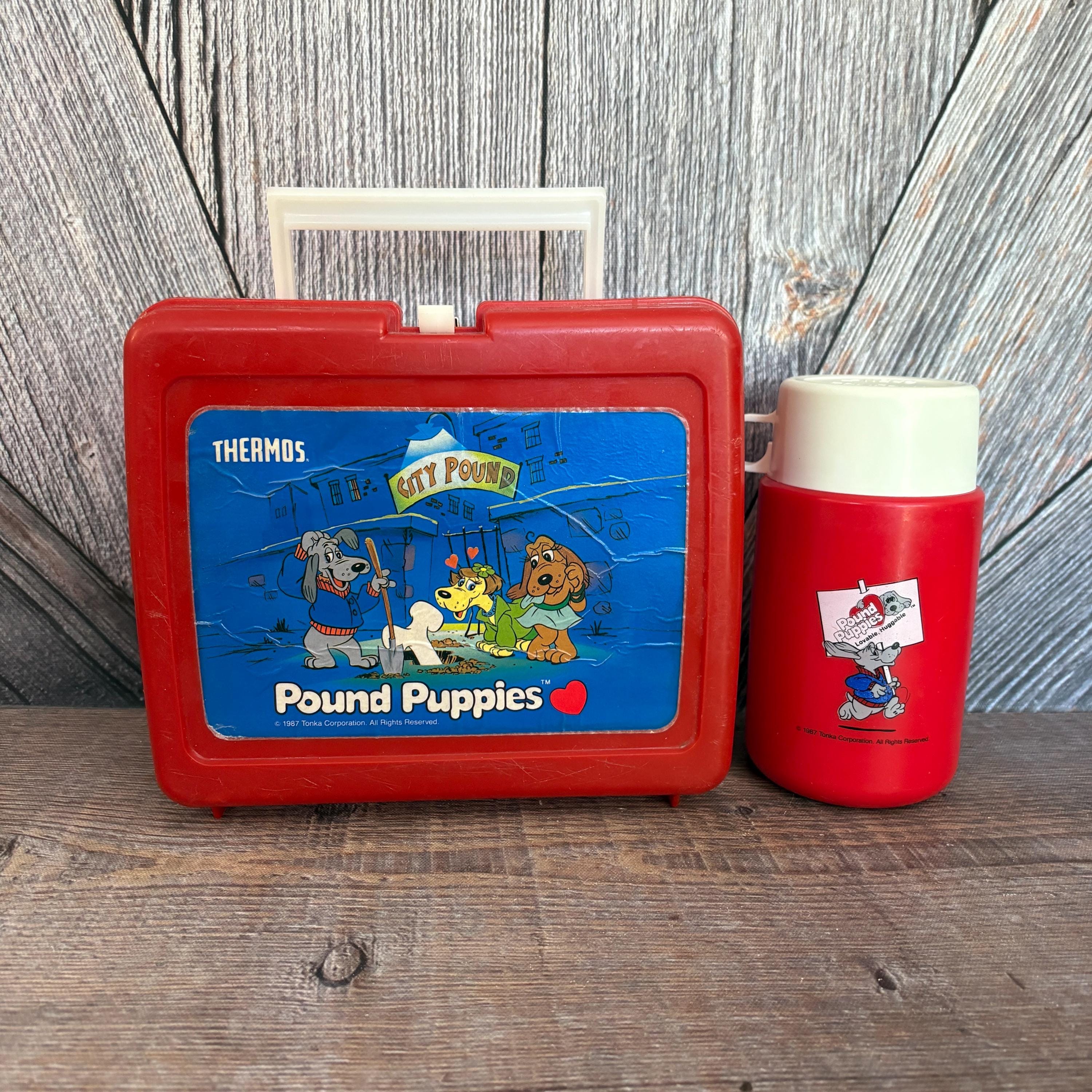 Pound Puppies Lunch Box and Thermos {vintage 80's Red Plastic