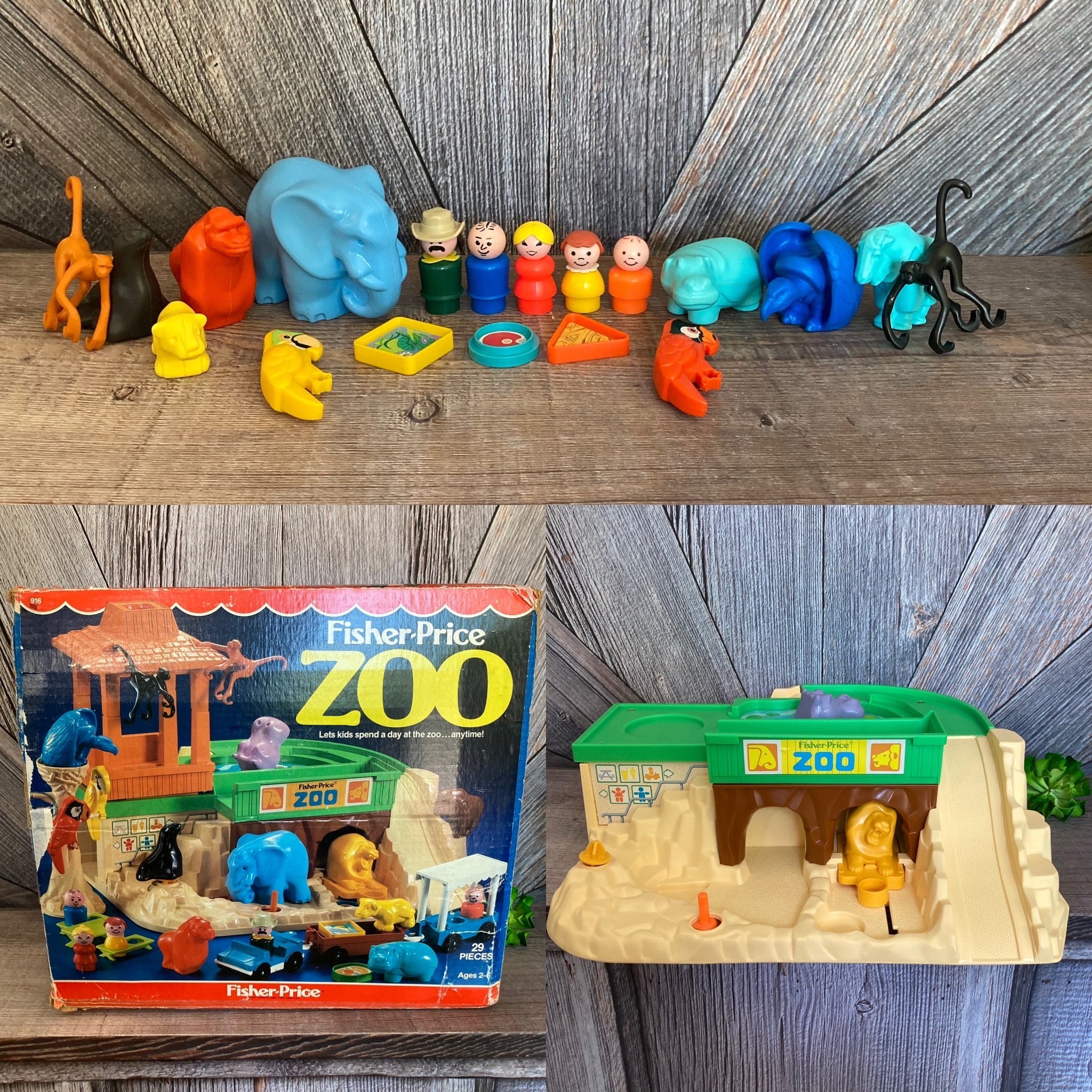 Vintage Fisher Price Little People Zoo Juega al zoologico familiar con animales y personas y caja original Little People 916 80s juguete 99 completo Etsy Mexico