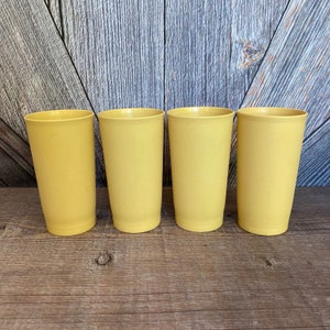4 Vintage Tupperware Tumblers Cups Glasses Plastic Tupper Ware Storage Container 873 Large Stacking Yellow 70s Wedding Gift Kitchen