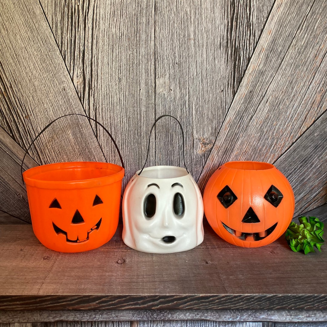 Vintage Pumpkin Halloween Bucket {blow Mold Pumpkin Trick or Treat ...