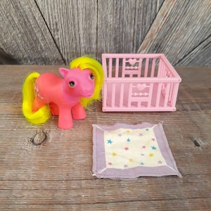 Vintage My Little Pony Beddy Bye Eye Baby Shady  with Crib {1985-1986 Generation 1 G1} 1980s My Little Pony Original Eyes Opens and Close