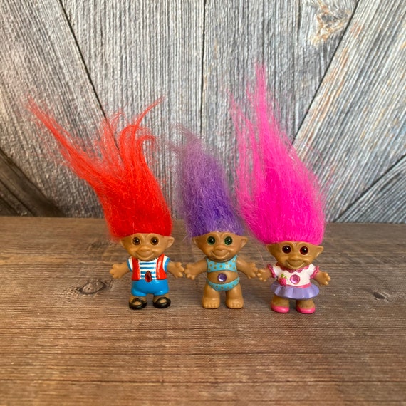 Vintage Troll Dolls {3 Mini Treasure Trolls Ace Novelty {1.5 inch Troll}  Vintage Troll Doll Jewel Belly Wishstone DIY Craft Troll Lot Jelly