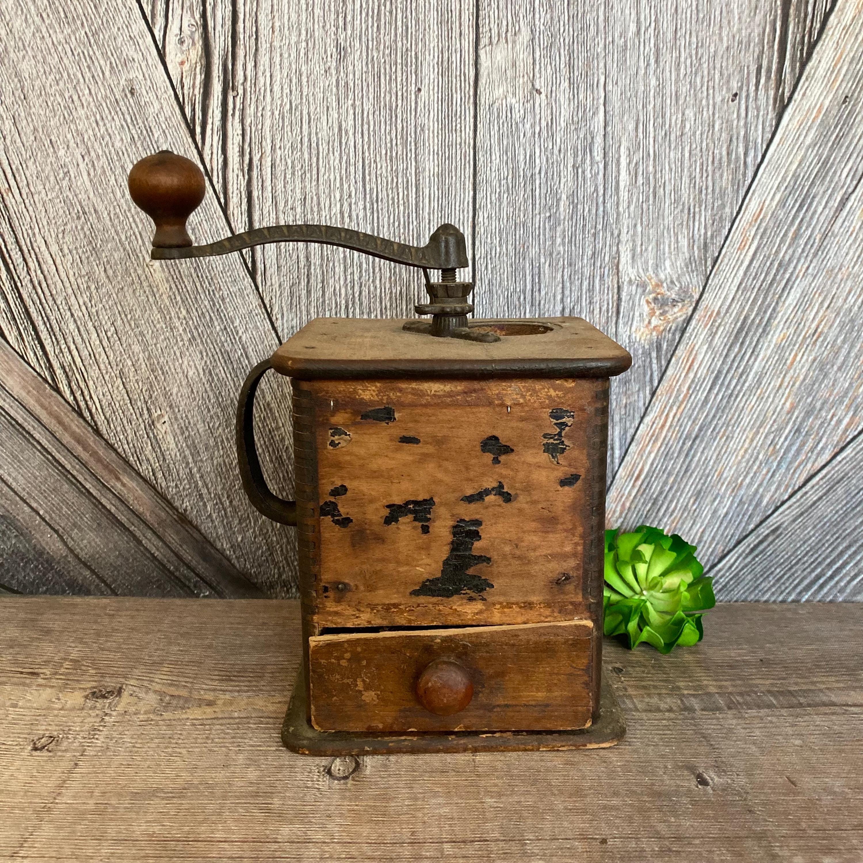 コーヒー豆入れ　ヴィンテージ　イタリア　Baludelli Vintage Wooden Coffee Grinder, Antique Hand Coffee Mill, Primitive