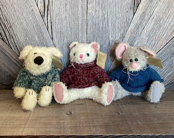 Vintage Keepsake Kritters Easter Plush Toys in Easter Sweaters Easter Bunny Stuffed Animal Easter Basket Filler Benny Abby Marty