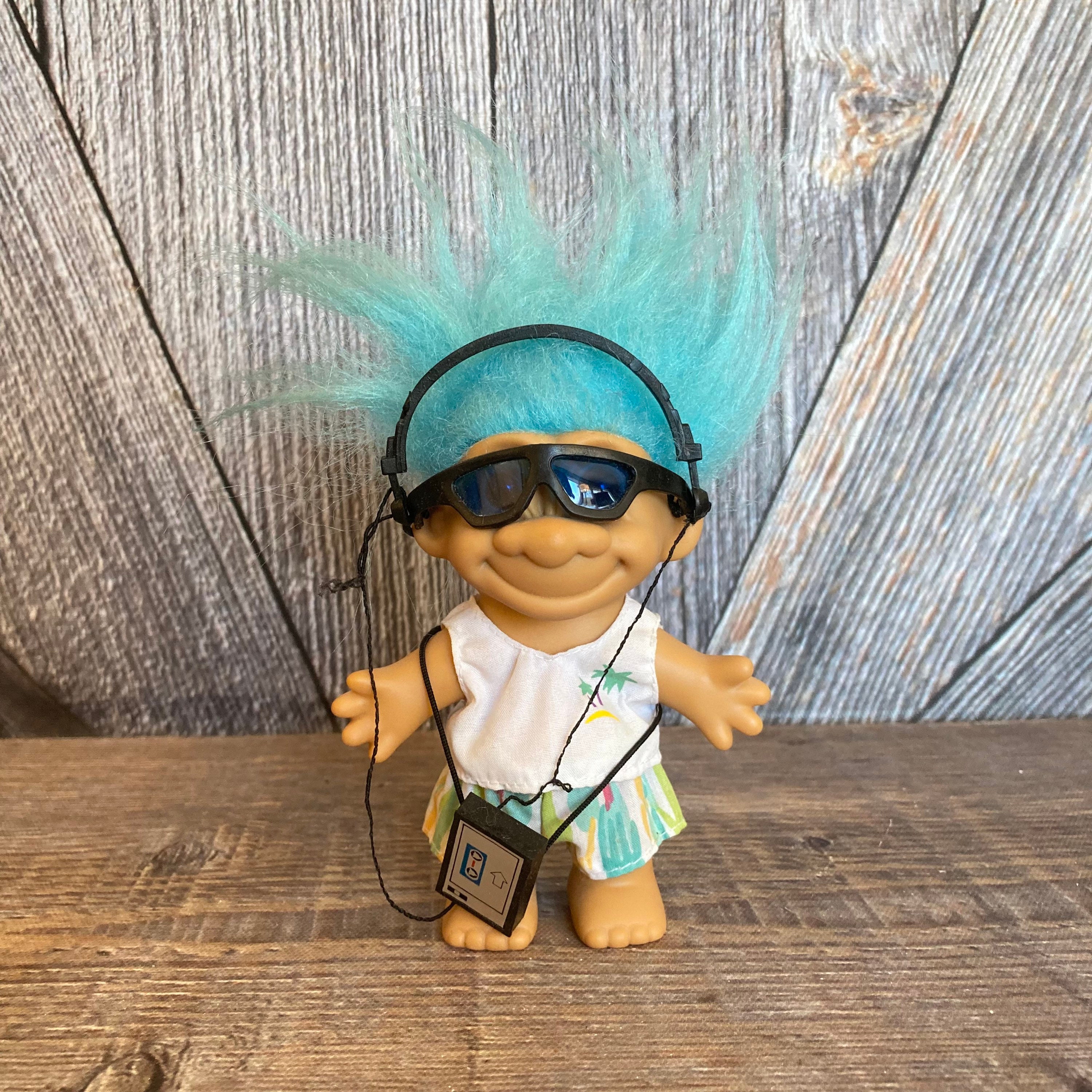 Vintage Troll Doll Boho Chic Trolls Hair Russ Berrie 80s 5 inch Troll Vintage Walkman Cassette Player Headphone Sun glasses Trolls