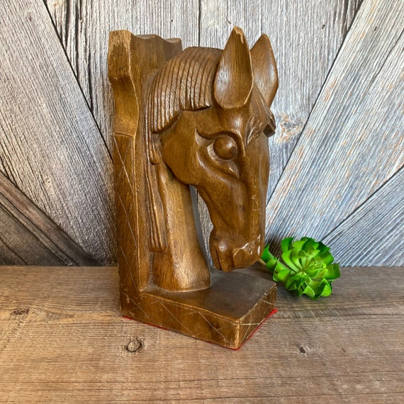 Horse Book End {large Wood Horse Head Statue Bookend} Wooden Horse