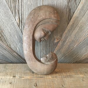 Mary and Jesus Wooden Statue, Madonna Virgin Mary Jesus Christ, Mother Child, Religious Vintage Handmade Carved Wood Art Gift Idea