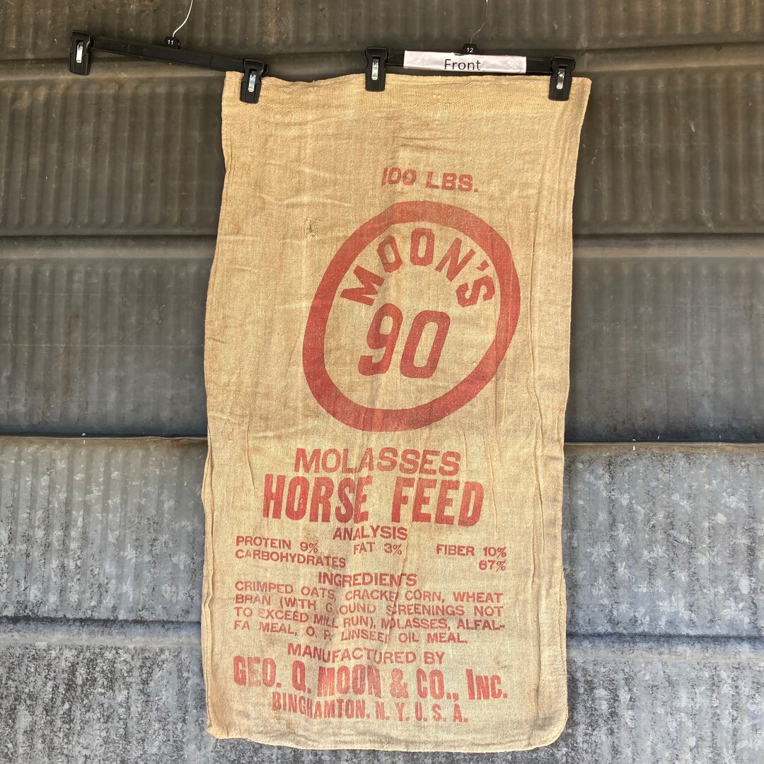 Vintage Moon's 90 Molasses Horse Feed Cotton Sack Printed Binghamton