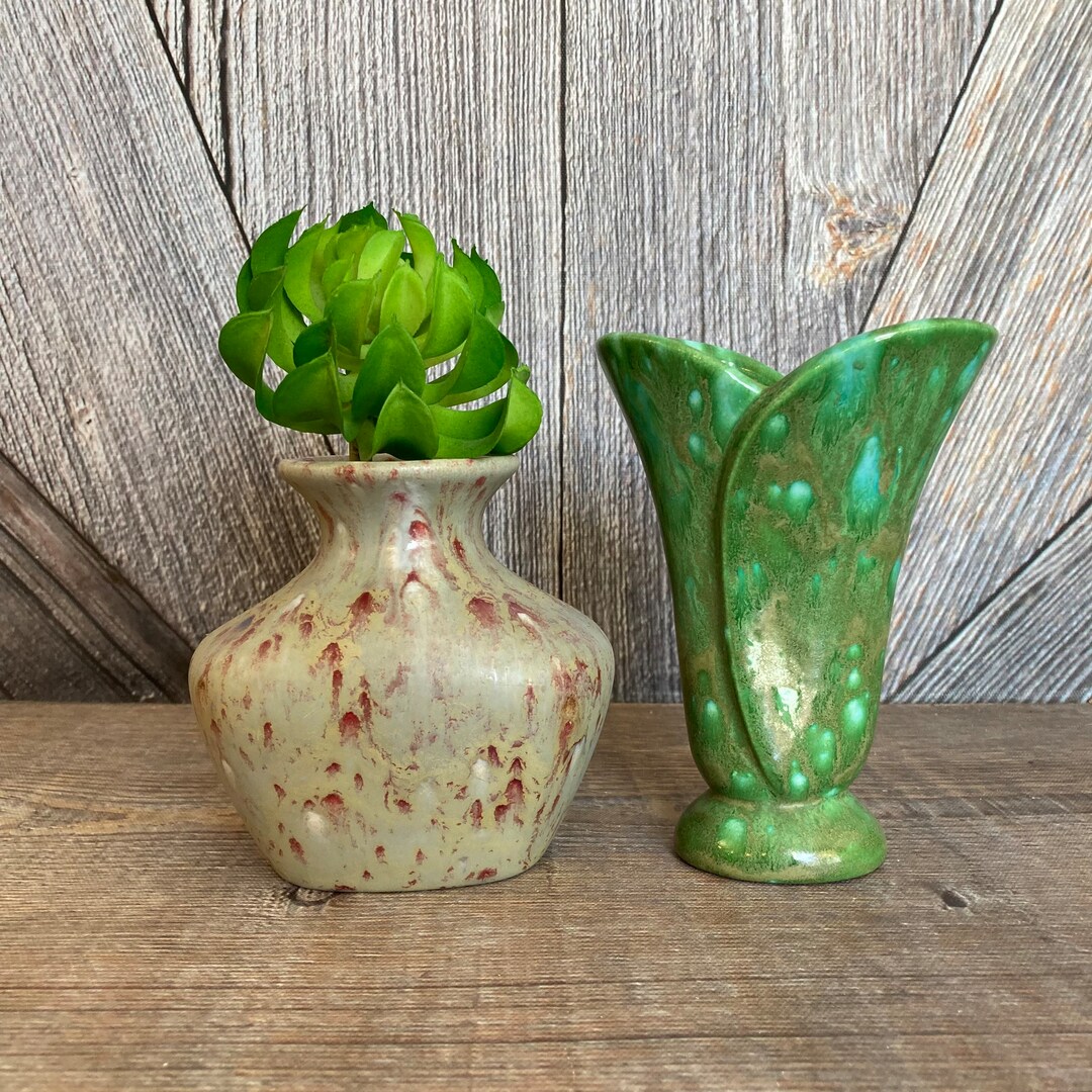 Vintage Ceramic Glass Vases USA Flower Vases Planter Speckled Glaze