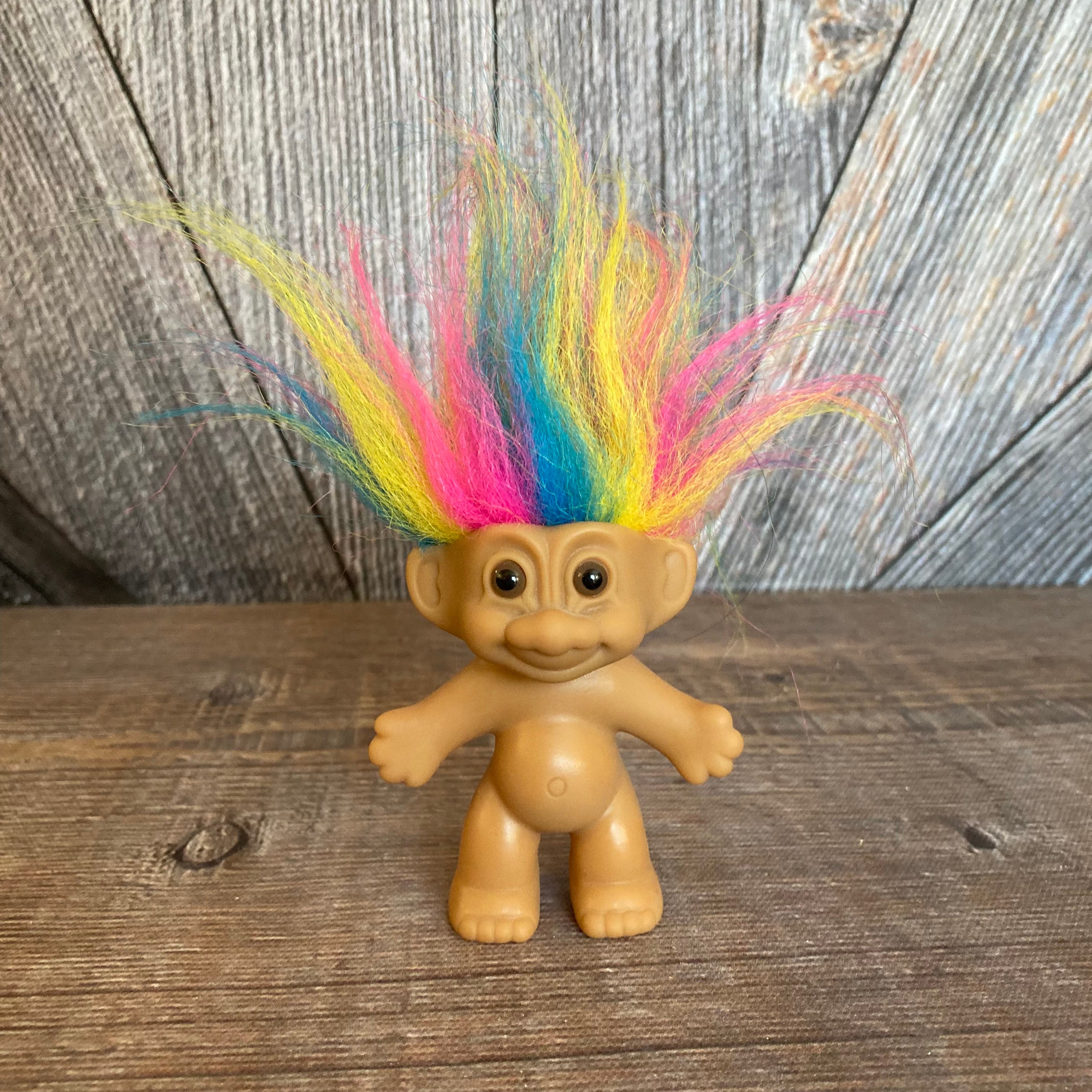 2 Vintage Rainbow Hair Troll Dolls, Russ Berrie & Pixie Troll