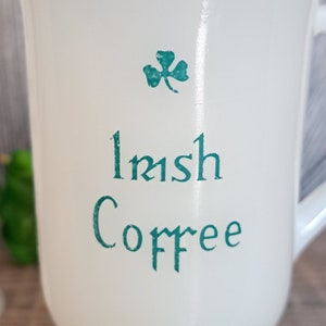 Vintage Pair of Irish Coffee Cups Mugs {1950s Milk Glass Stemmed Cups} Milk Glass with Gold Plated Rim, Home Bar Barware, Shamrock in Green
