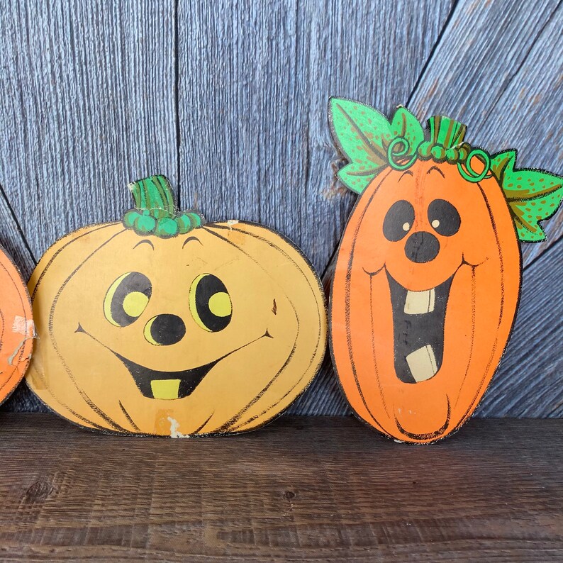 3 Vintage Halloween Die Cuts Pumpkin Paper Decorations PaperCardboard Die Cut Beistle Jack-O-Lantern JOL Party Decoration Wall Hanging