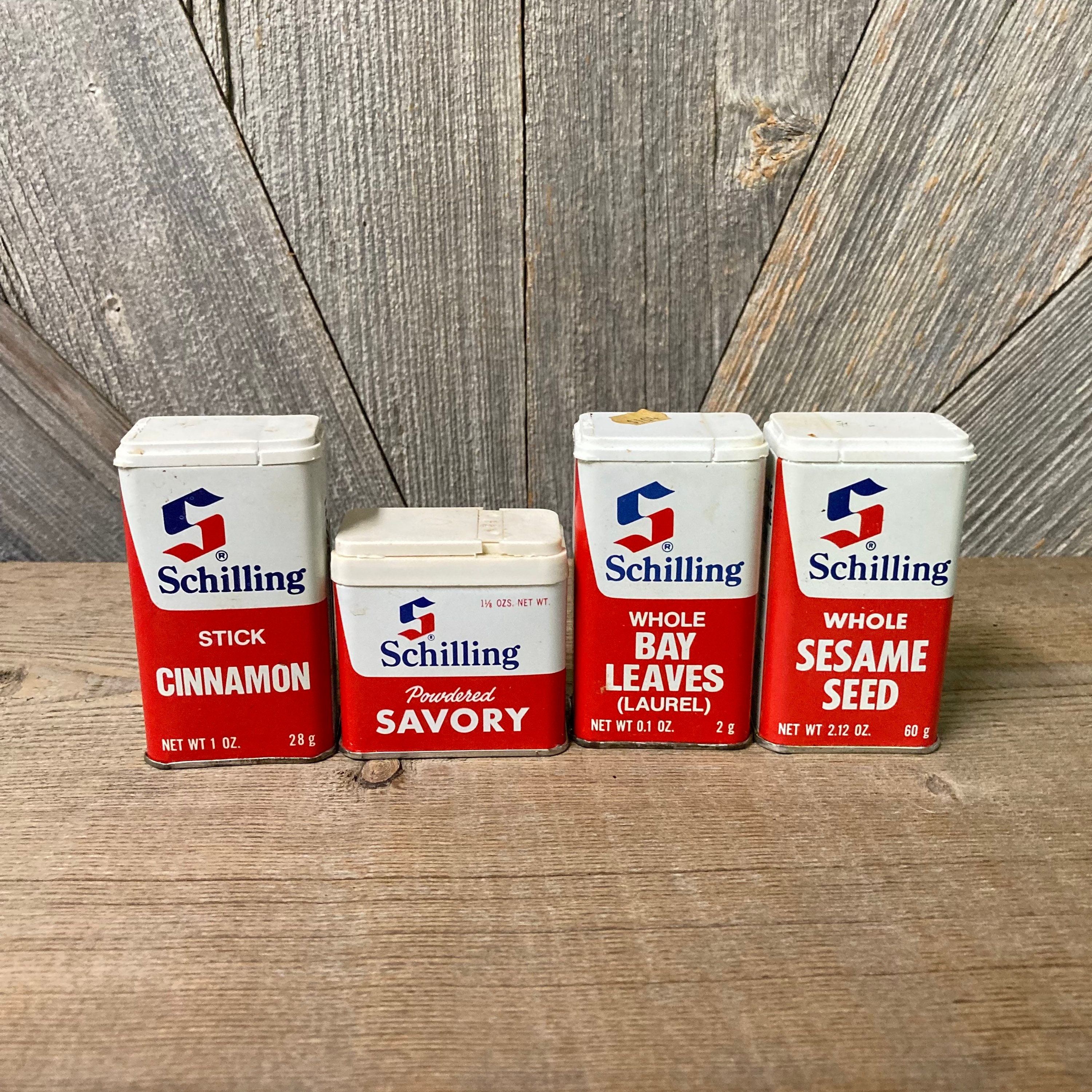 Vintage Spice Tins Schilling Spices Shakers Store display Craft Supply Succulent Planter DIY Savory Cinnamon Grocery Store Kitchen