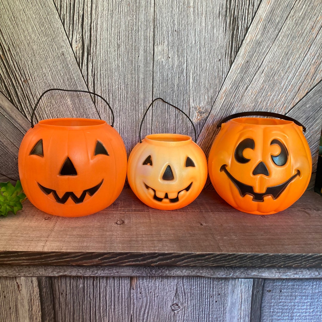 Vintage Pumpkin Halloween Bucket {blow Mold Pumpkin Trick or Treat ...