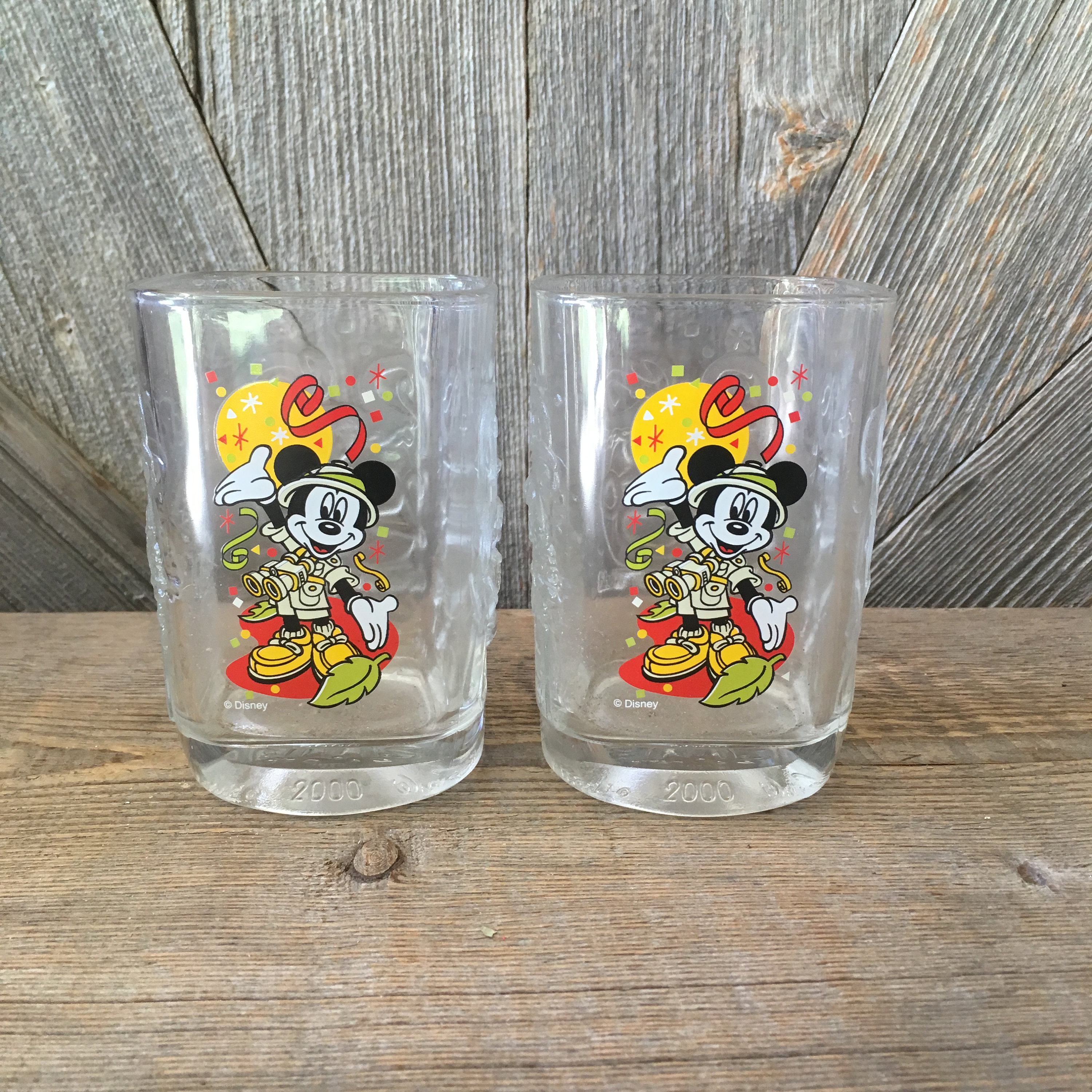 2 Vintage Mickey Mouse Glass Cup disney Glass Mickey Mouse Glasses 2000  Walt Disney World Disney Studios Mcdonalds Mickey Party Supply 