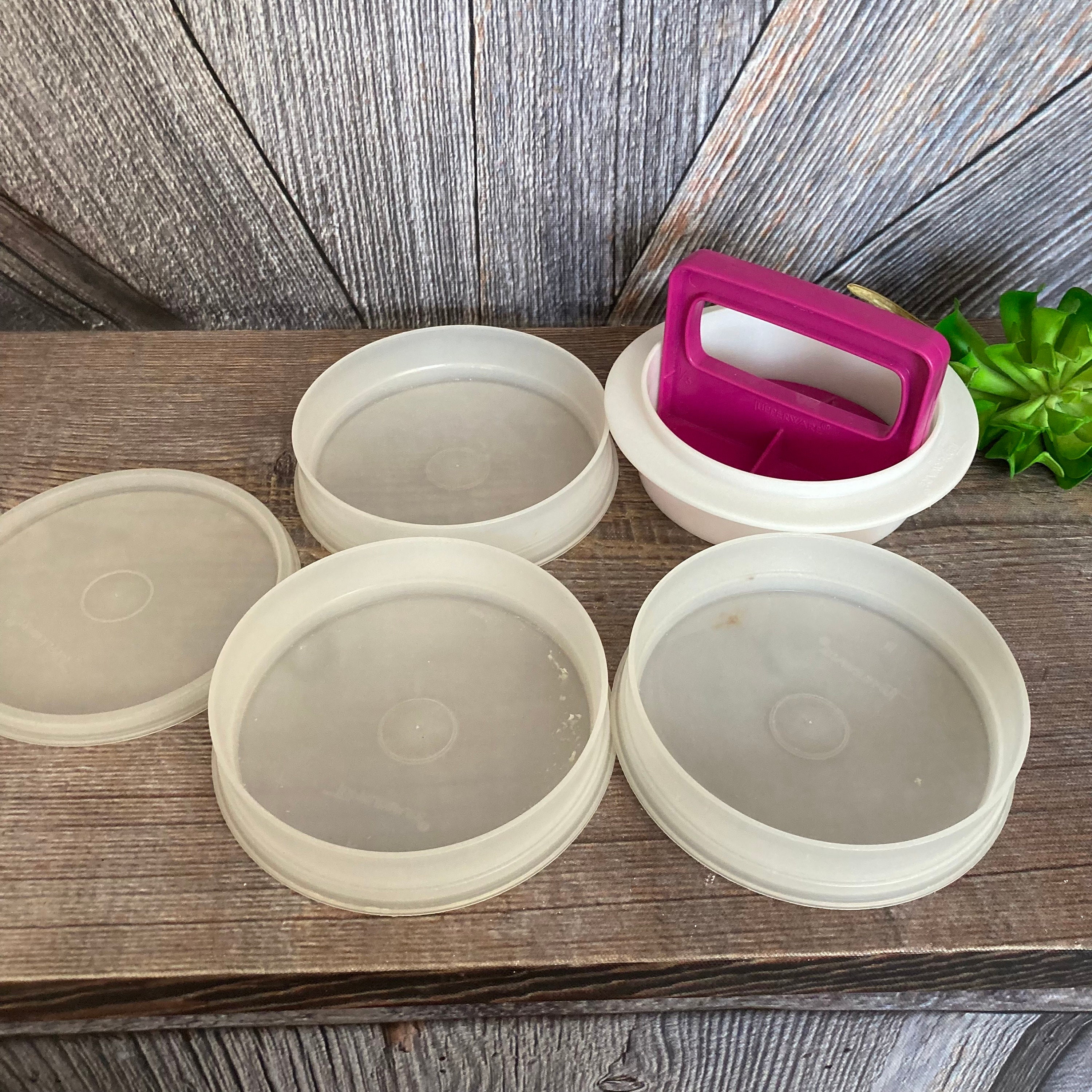 Vintage Tupperware Hamburger Press Keeper Set Clear Quarter Third
