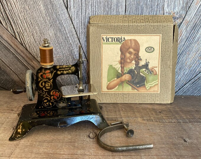 Vintage Childrens Sewing Machine Made in Germany Victoria MW Metal Toy