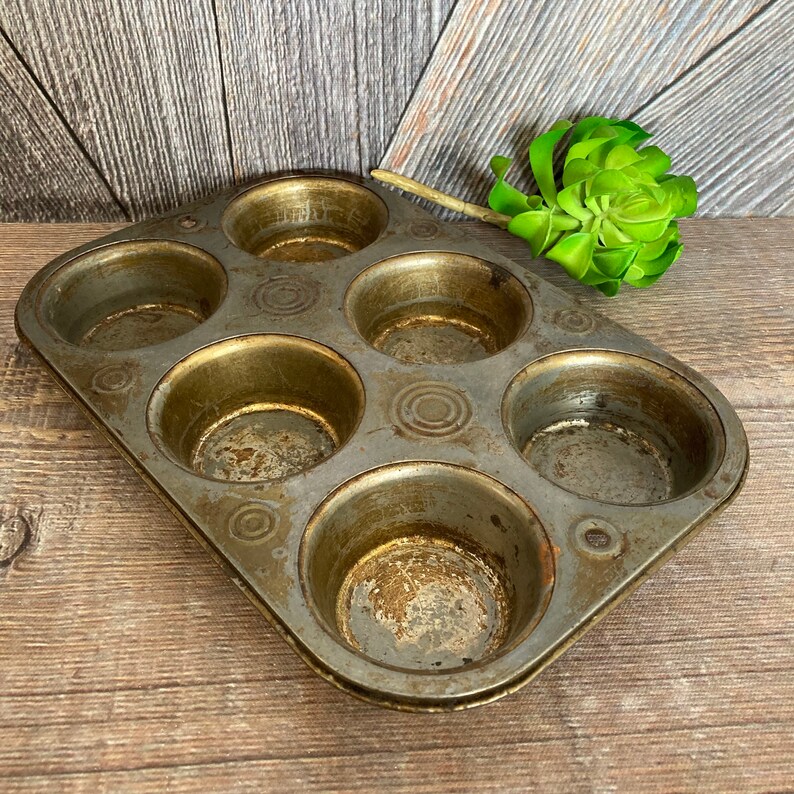 Vintage Muffin Tin Antique Muffin Pan Cupcake tin USA Ovenex Decorative Office Supply Storage Farmhouse Kitchen Decor image 2