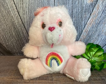 Vintage Care Bear Cheer Bear Plush Toys 6 inch Kenner Carebear Stuffed Animal Care bear with Rainbow 1980s Toys Baby Shower Gift Nursery