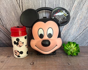 Mickey Mouse Head Lunch Box {Vintage Walt Disney Mickey Lunch Kit Aladdin Plastic Lunch Box Thermos} Disney Mickey Mouse Lunch Pail