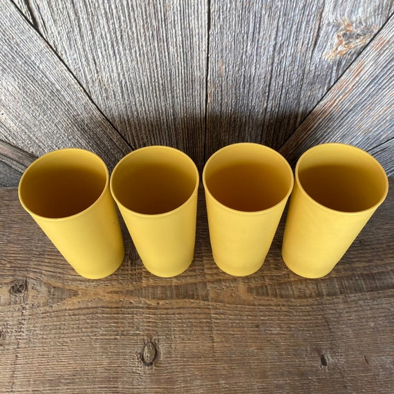 4 Vintage Tupperware Tumblers Tall Cups Glasses Plastic Tupper Ware Storage  Container 873 Large Stacking Yellow 70s Wedding Gift Kitchen 