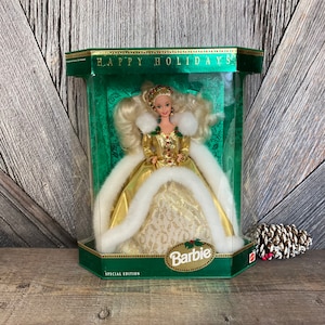 Vintage 1994 Happy Holidays Barbie {Blonde hair Mattel 12155 Special Edition Christmas} Collectible Mattel Barbie in Original Box Complete