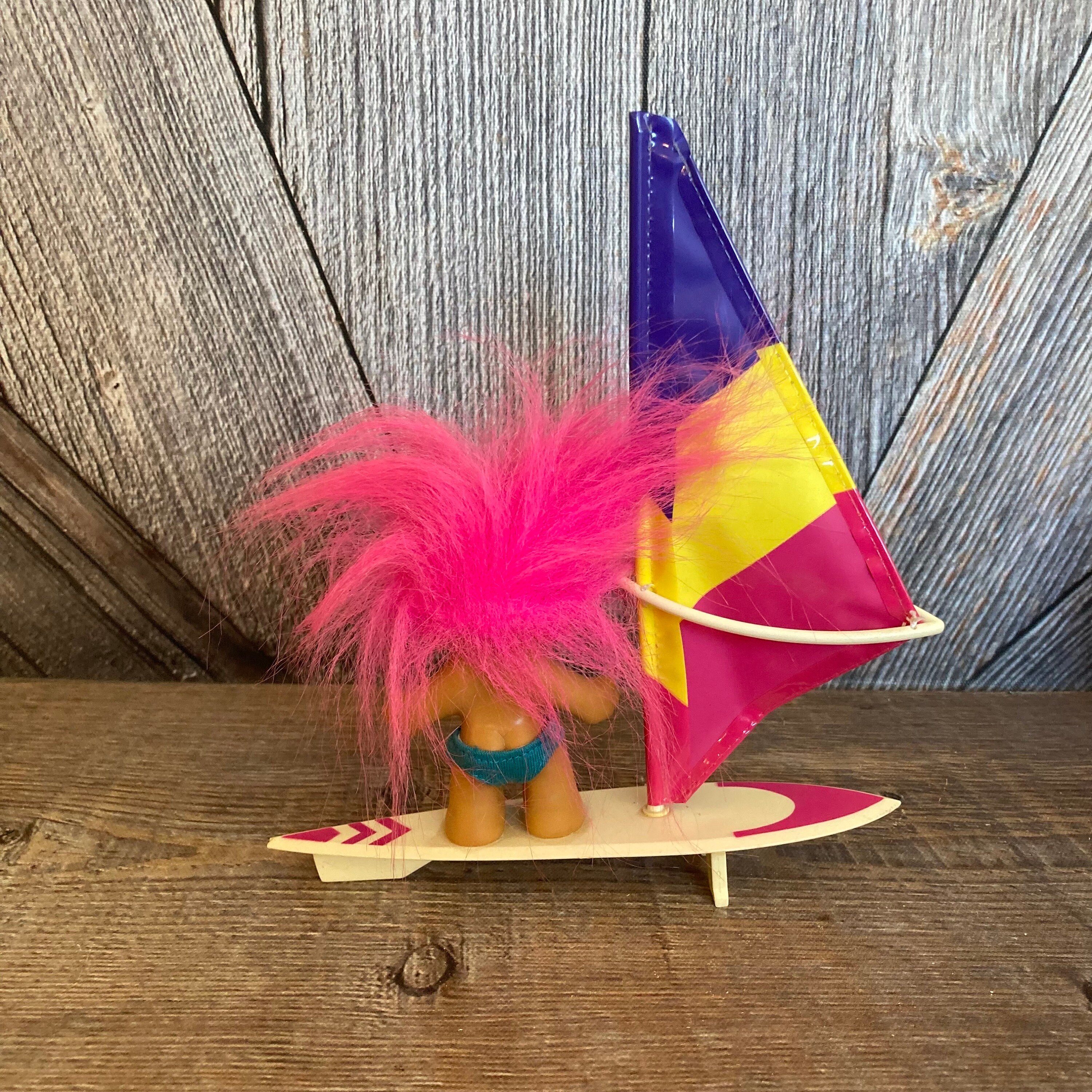 Vintage Surfer Troll Doll {surf Board Swimmer Troll With Pink Hair