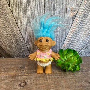 Vintage Troll Doll {Russ Berrie Troll with Hair} Troll in Baby Clothes {5 inch Troll} Vintage Troll Doll Easter Basket Filler Summer Dress