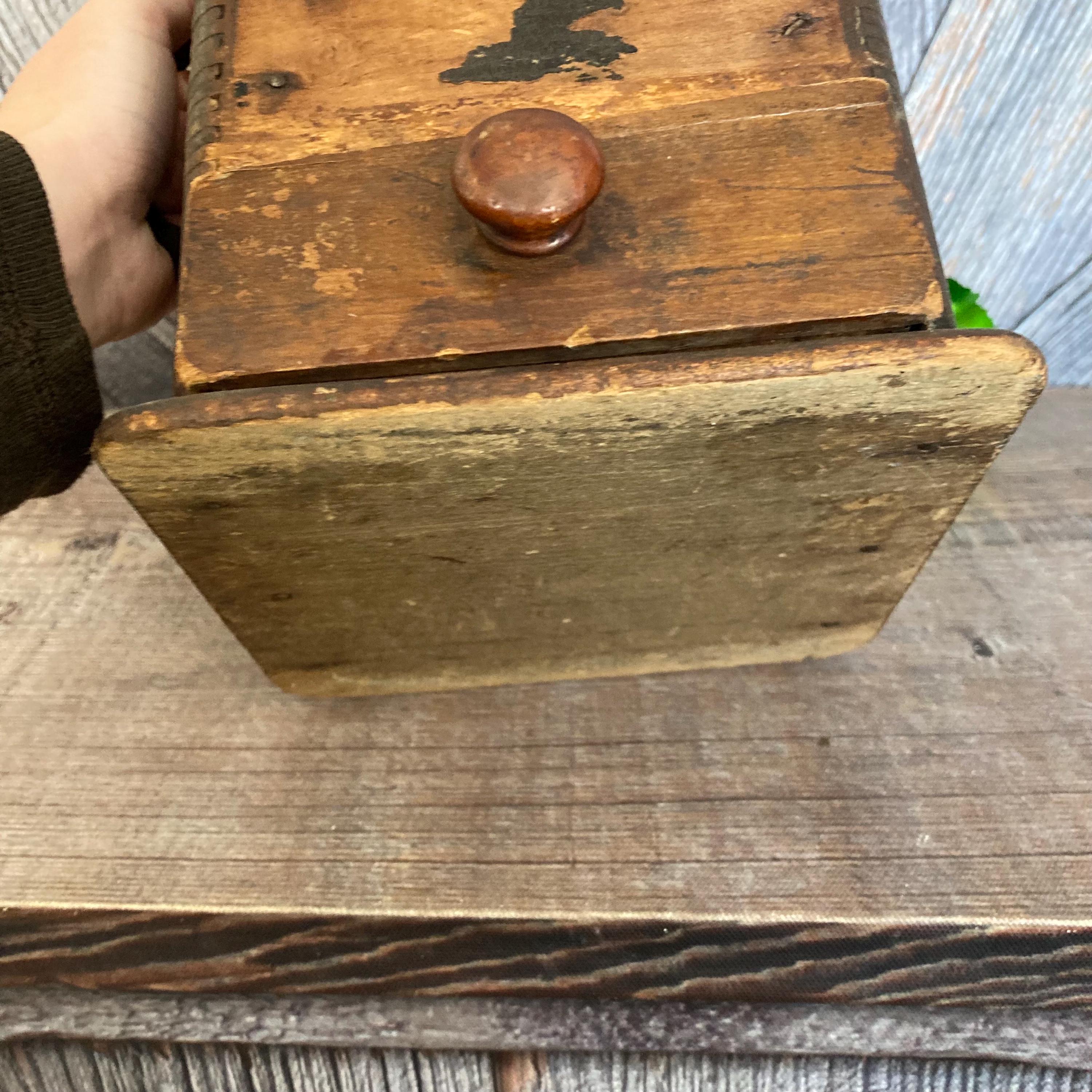 Vintage Wooden Coffee Grinder, Antique Hand Coffee Mill, Primitive
