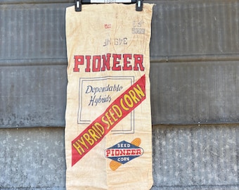 Vintage Pioneer 349 MF Hybrid Seed Corn Sack Cotton Muslin Sack Printed on One side 60s Pioneer 349 MF seed corn sack flour sack cloth.