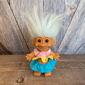 Vintage Troll Doll {Russ Berrie Troll with Hair} Troll in Sun Dress {5 inch Troll} Vintage Troll Doll Easter Basket Filler Summer Dress