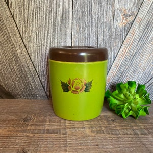 Vintage Canister {Aluminum Green Coffee Can Vintage Kitchen Storage} West Bend Century Copper Chartreuse Small Canister 5 inch tall