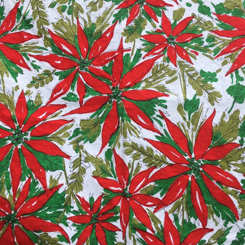 Vintage Poinsettias Christmas Tablecloth small Square Etsy