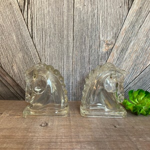 Horse Book Ends {Clear Glass Horse Head statue BookEnds} Horse Shoe horseshoe Horses Book Shelf Ends Equestrian Rider Riding Set