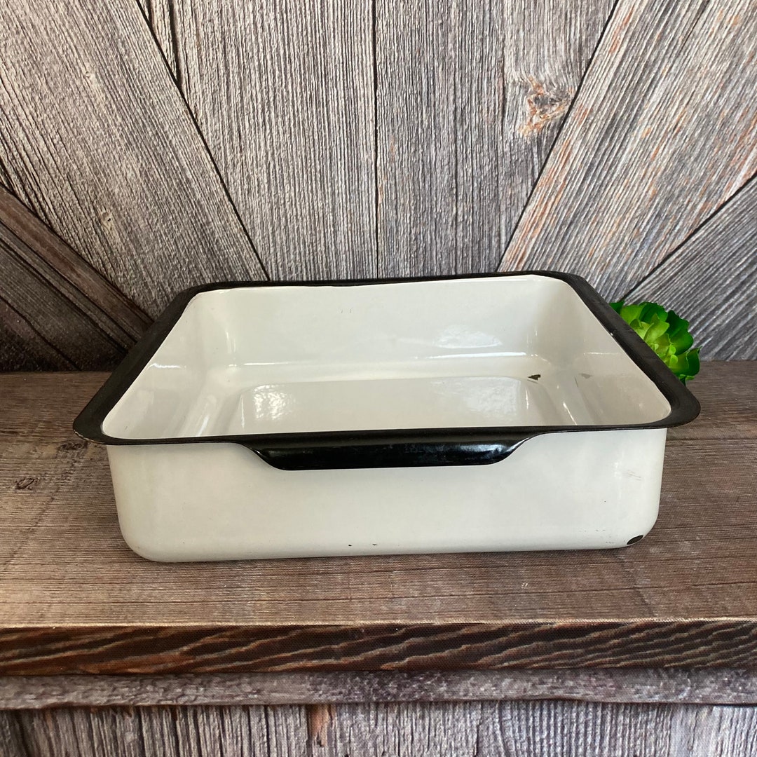 Vintage Enamel Pan Square Bowl Refrigerator Drawer Rustic Wedding Decor ...