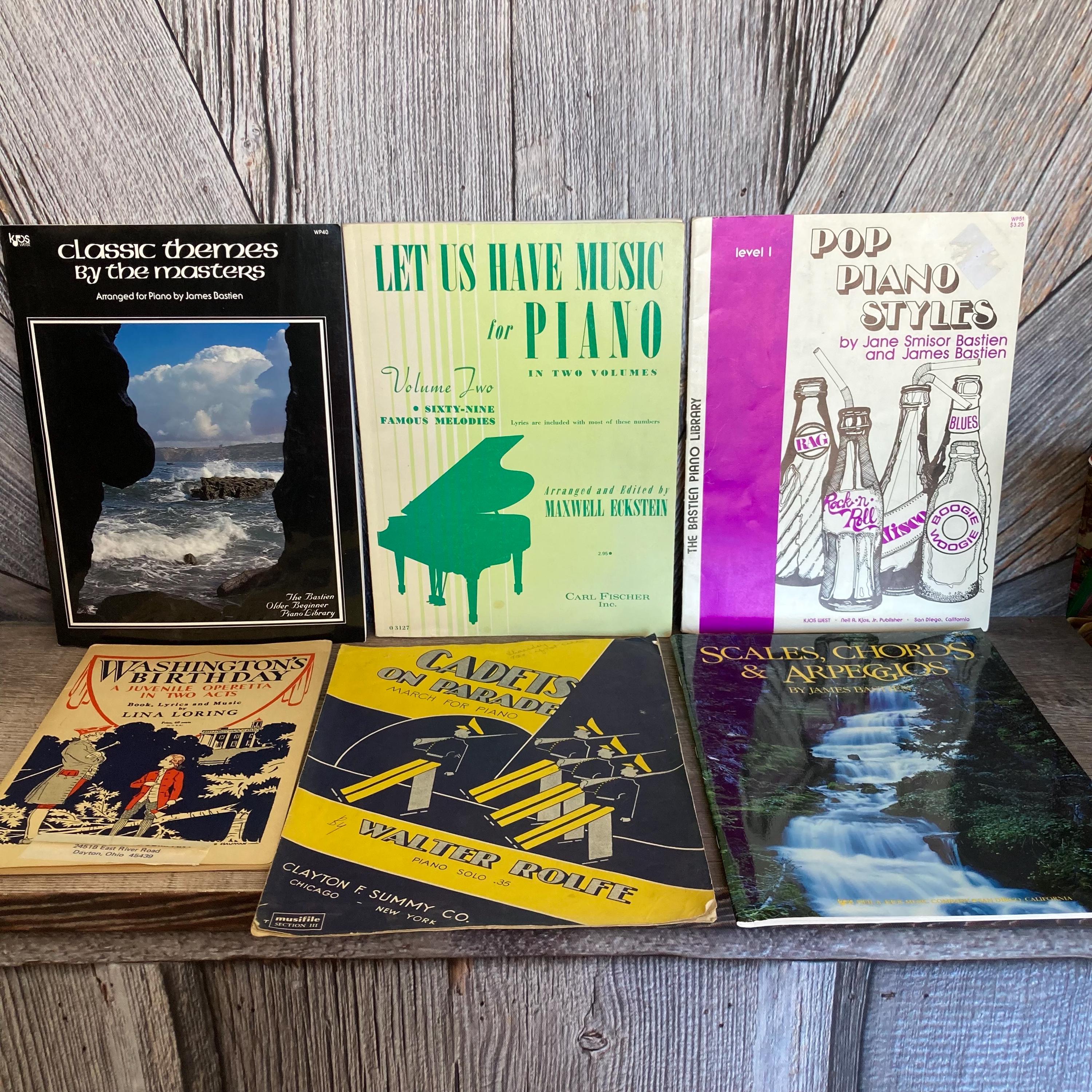 Vintage Piano Sheet Music Books, Classic Themes by the Masters, Washington Birthday, Let us have music for piano, pop piano styles, cadets