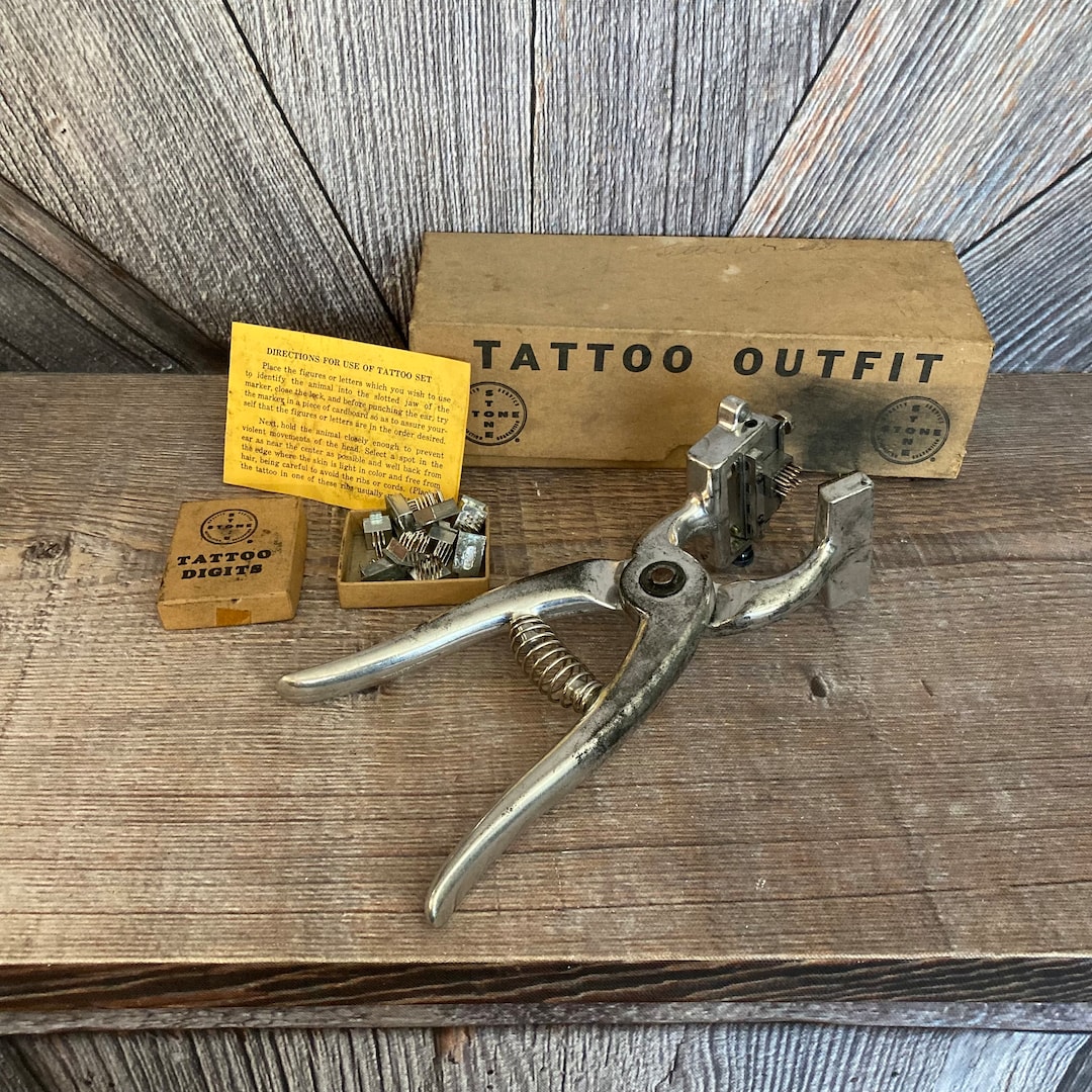 Vintage Tattoo Outfit Stone Brand for Marking Livestock Hog Pig Cow ...