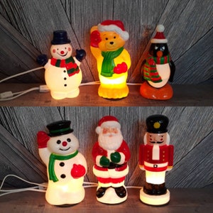 Vintage Christmas Blow Mold Pick One 10Inch Christmas Light Plastic BlowMold Santa Claus Nutcracker Snowman Teddy Penguin Party Decor Retro