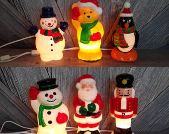 Vintage Christmas Blow Mold Pick One 10Inch Christmas Light Plastic BlowMold Santa Claus Nutcracker Snowman Teddy Penguin Party Decor Retro