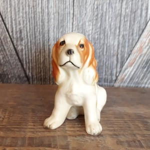 Vintage Spaniel Dog Japan E-2074 Porcelain Ceramic {Dog Puppy Hound} Figurine Collectibles Antique Japan Kitsch Kitchen Fun