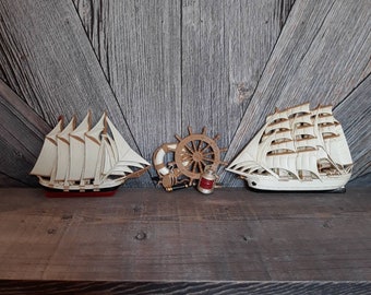 2 Ship Plastic Clipper Ship Vintage Ship Picture Decor Pair Nautical Wall Hanging Boat Pictures Seaside Coastal Decor Cabin Boat House Decor