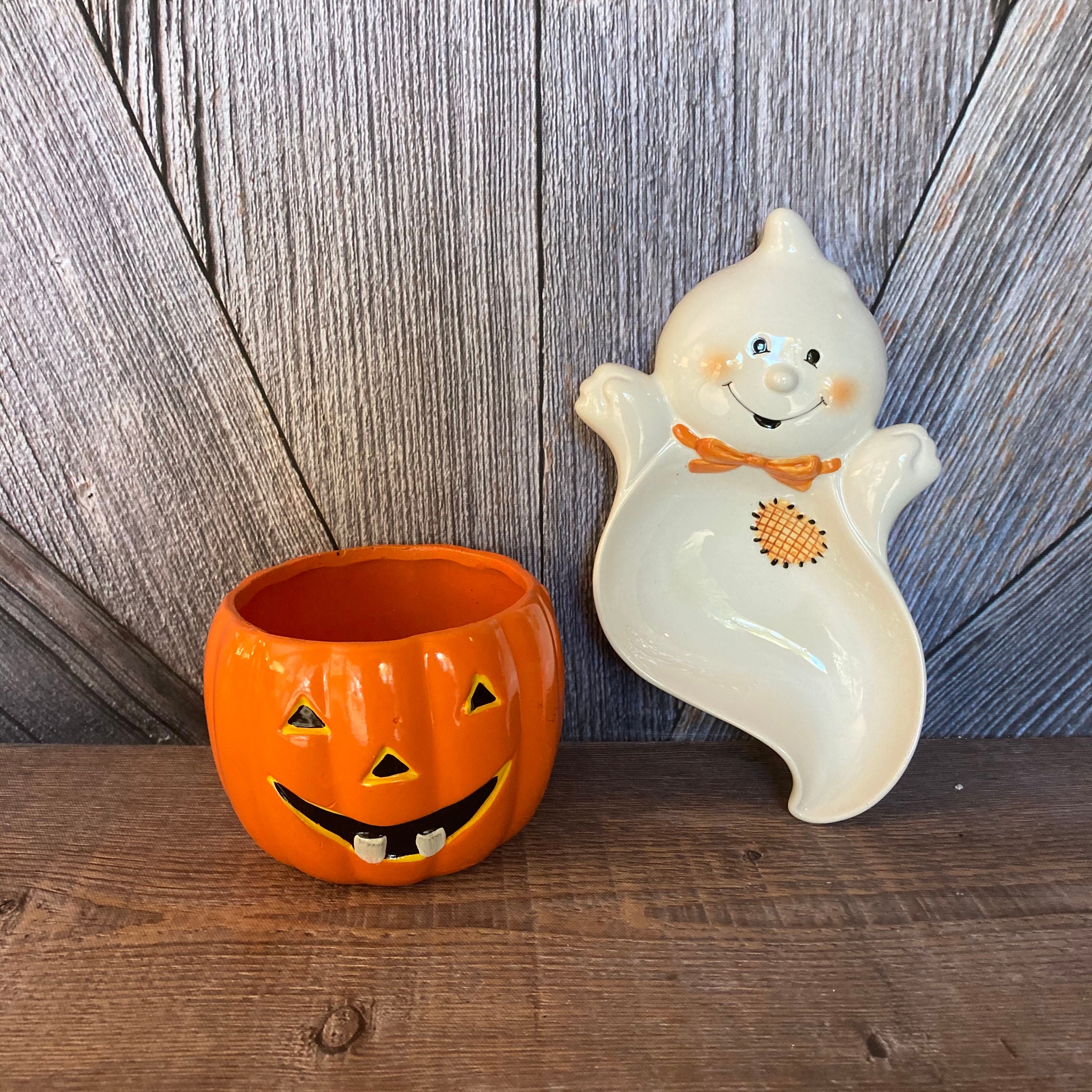 2 Vintage Halloween Candy Dishes Bowls Votive Ceramic Pumpkin Etsy