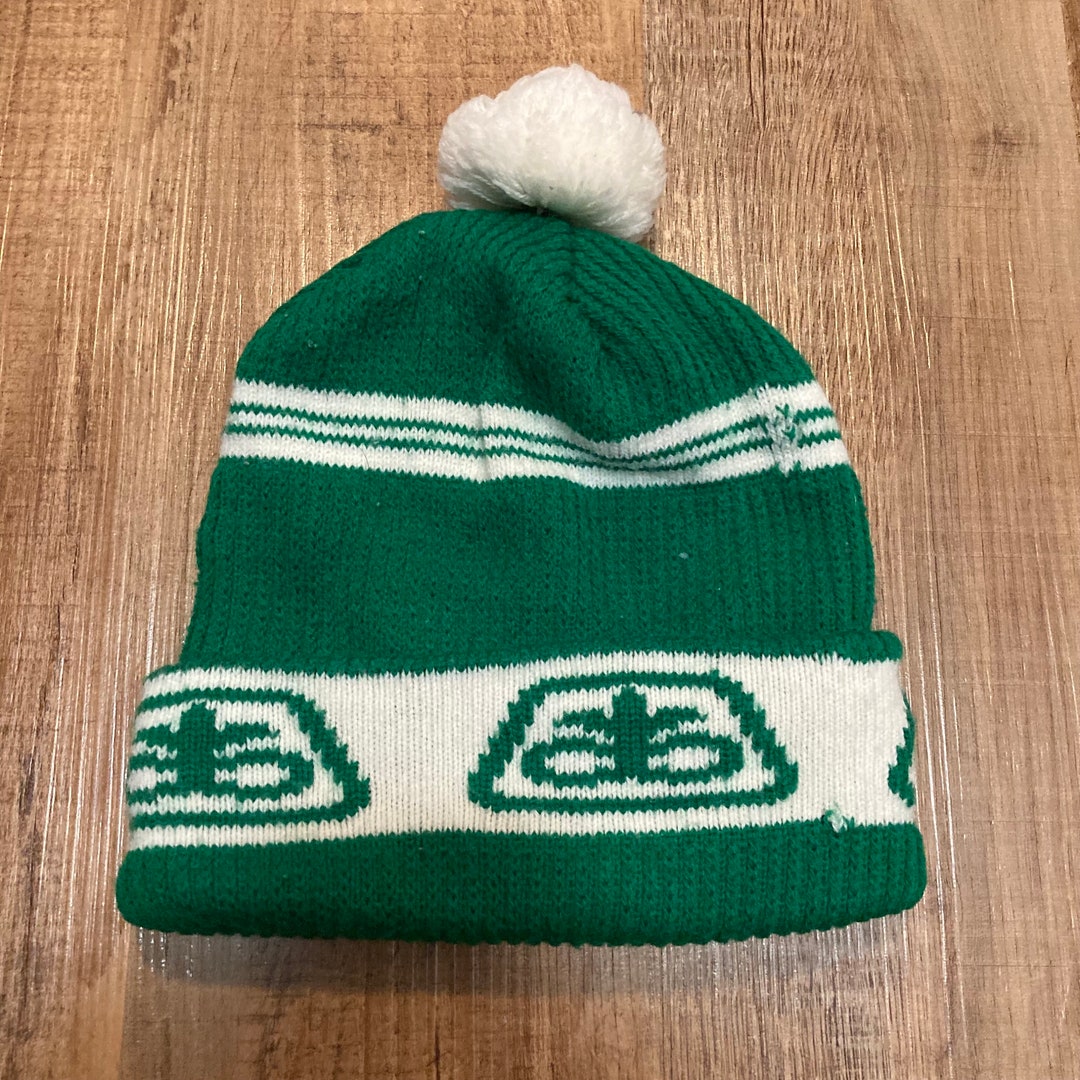 Vintage Pioneer Hat, Winter Stocking Cap With Pom Pom, Green Pioneer