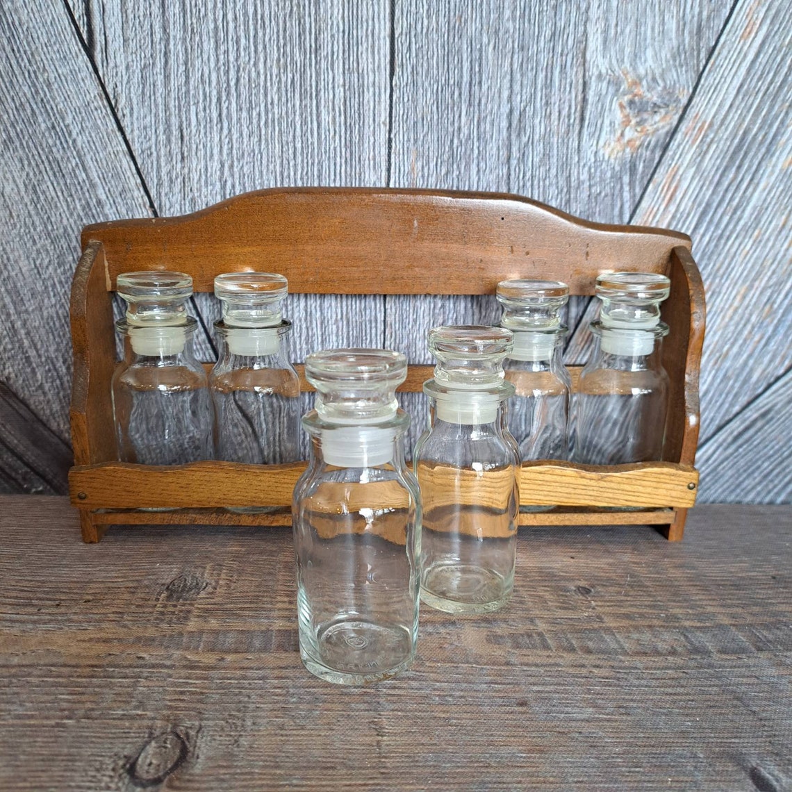 Vintage Wooden Spice Rack With Glass Jars Complete vintage Etsy